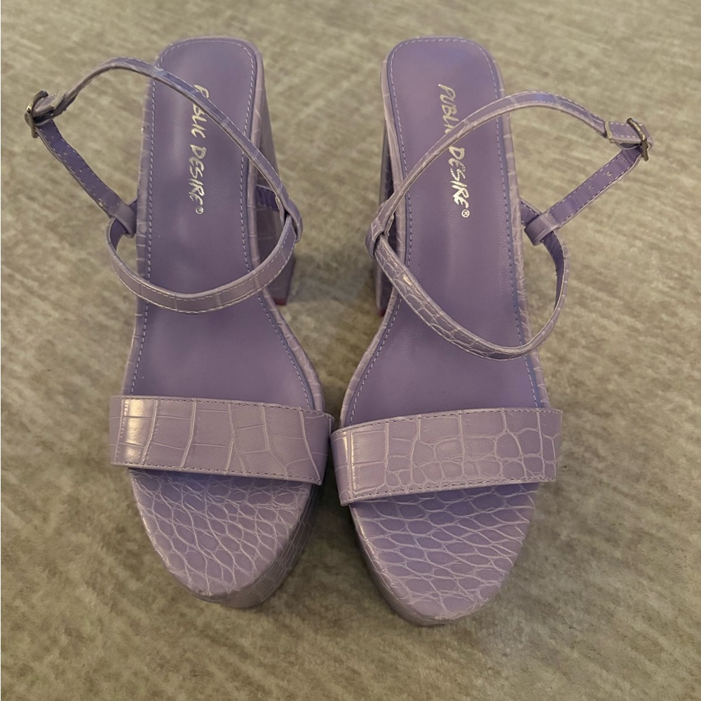 Dolls Kill Lavender Croc-Embossed Platform Heels